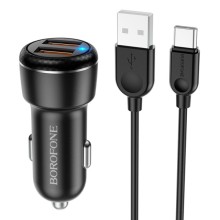 АЗП Borofone BZ17 QC3.0 (2USB/3A) + Type-C – Чорний