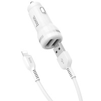 АЗП Hoco Z27 Staunch (2USB 2.4A) (+кабель Lighthing) – Білий