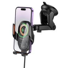 Автотримач з БЗП Hoco HW34 Blue whale 3-axis linkage wireless 15W (center console) – Чорний