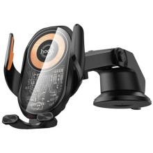 Автотримач з БЗП Hoco HW34 Blue whale 3-axis linkage wireless 15W (center console) – Чорний