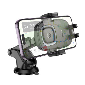 Автодержатель с БЗУ Hoco HW32 Crown push-type (center console) – Черный