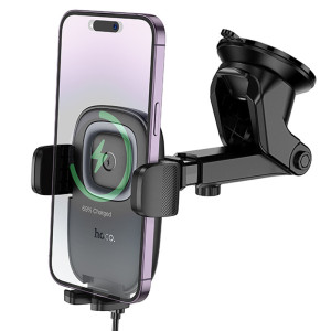 Автодержатель с БЗУ Hoco HW32 Crown push-type (center console) – Черный