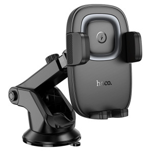 Автодержатель с БЗУ Hoco HW32 Crown push-type (center console) – Черный