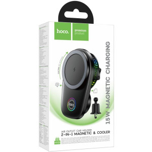 Автодержатель с БЗУ Hoco HW36 Electric 15W with cooler (air outlet) – Черный