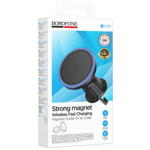 Автодержатель с БЗУ Borofone BH224 Flash 15W (air outlet) – Черный