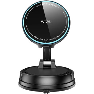 Автодержатель с БЗУ WIWU CH-326 Universal Vacuum Suction Magnetic 15W – Черный