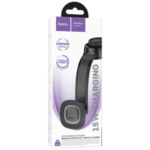 Автодержатель с БЗУ Hoco HW31 Crown Magnetic Wireless Charging 15W – Черный