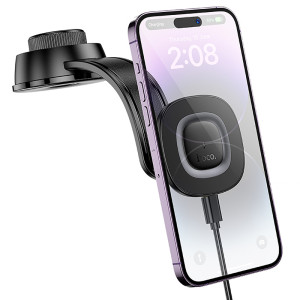 Автодержатель с БЗУ Hoco HW31 Crown Magnetic Wireless Charging 15W – Черный