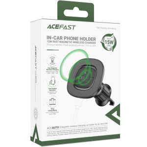 Автодержатель с БЗУ Acefast D46 QI2 Magnetic Charging 15W (air outlet) – Черный