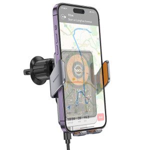 Автодержатель с БЗУ Hoco HW7 Transparent Discovery 15W (air outlet) – Серый