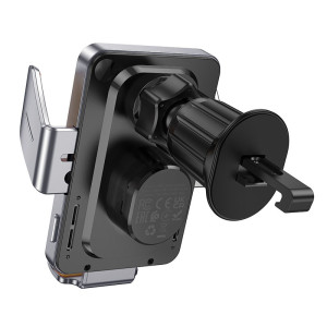 Автодержатель с БЗУ Hoco HW7 Transparent Discovery 15W (air outlet) – Серый