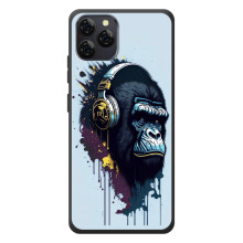 Чехол с Обезьянами Blackview A95 - (AlphaPrint) – Горилла в наушниках