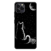 Чохол з принтом для Blackview A95 (AlphaPrint) Модні коти (Котик і місяць)