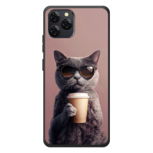 Чехол с принтом стильные животные для Блэквью А95 (Кот с кофе)