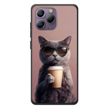 Чехол с принтом стильные животные для Блэквью А96 (Кот с кофе)