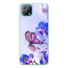 Чехлы с Цветами для Blackview Oscal C60 (VPrint) (Бабочка на цветочке)