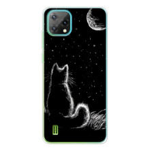 Чехол с принтом для Blackview Oscal C60 (AlphaPrint) Модные коты – Котик и луна
