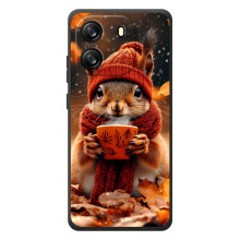 Печатный чехол «Зверята с кофе» для Blackview Oscal Flat 1C (Белка с кофе)