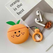 Силиконовый футляр Smile Fruits series для наушников AirPods 1/2 + кольцо – Orange