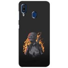 Силиконовый чехол с картинкой "Герой Pubg" на Samsung Galaxy a20 2019 (A205F) (В огне)