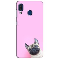 Бампер для Samsung Galaxy a20 2019 (A205F) с картинкой "Песики" (Собака на розовом)