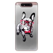 Чехол (ТПУ) Милые собачки для Samsung Galaxy a80 2019 ( A805F ) (Бульдог в очках)
