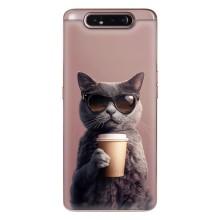 Чехол с принтом стильные животные для Самсунг Галакси A80 2019 ( А805Ф ) (Кот с кофе)