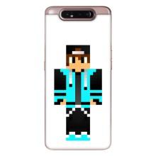 Чехлы для Samsung Galaxy a80 2019 ( A805F ) (Персонажи Майн Крафт) – Мальчик в голубом
