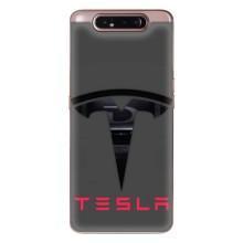 Силиконовый бампер с картинкой машины на Samsung Galaxy a80 2019 ( A805F ) (Logo TESLA)