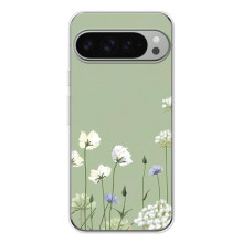 Чехол с цветочным принтом на Пиксель 10 Про ХЛ (Цветы на зеленом)
