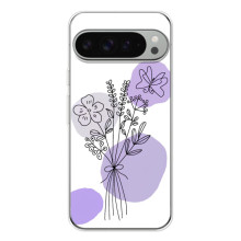 Силиконовый чехол с принтом в цветах на Google Pixel 10 Pro XL (Фиолетовый букет)