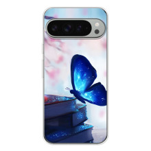 Силиконовый бампер с картинкой животных для Google Pixel 10 Pro XL (Бабочка синяя)