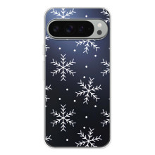 Зимние Чехлы для Пиксель 10 Про ХЛ - прозрачный фон (Белые снежинки)