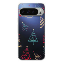 Зимние Чехлы для Пиксель 10 Про ХЛ - прозрачный фон (Рождественские елки)