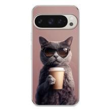 Чехол с принтом стильные животные для Пиксель 10 Про – Кот с кофе
