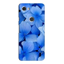 Силиконовый бампер с принтом (цветочки) на Гугл Пиксель 3а (Синие цветы)