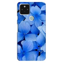 Силиконовый бампер с принтом (цветочки) на Гугл Пиксель 4а (5G) (Синие цветы)