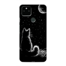 Чехол с принтом для Google Pixel 5 (AlphaPrint) Модные коты (Котик и луна)