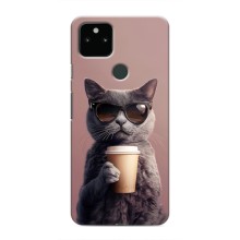 Чехол с принтом стильные животные для Гугл Пиксель 5 (Кот с кофе)