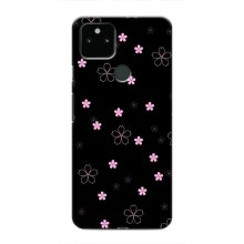 Чехол с розовым рисунком для Google Pixel 5 (Розовые цветы на черном)