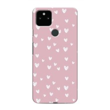 Чехол с розовым рисунком для Google Pixel 5 (Сердечки на розовом)