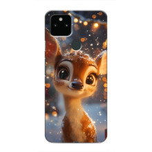 Яркий чехол для Google Pixel 5 с Зимними Оленятами – Оленёнок среди гирлянд