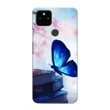 Силиконовый бампер с картинкой животных для Google Pixel 5a 5G (Бабочка синяя)