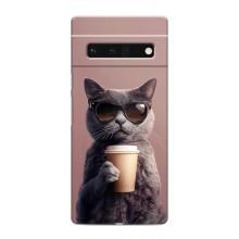 Чехол с принтом стильные животные для Гугл Пиксель 6 Про (Кот с кофе)
