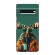 Чехол с принтом стильные животные для Гугл Пиксель 6 Про (Лось с кофе)