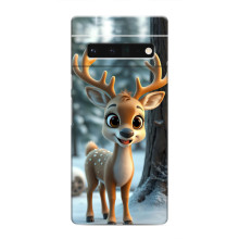 Яркий чехол для Google Pixel 6 Pro с Зимними Оленятами – Оленёнок в лесу