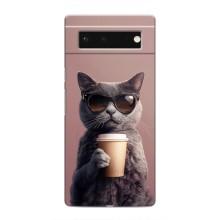 Чехол с принтом стильные животные для Гугл Пиксель 6 – Кот с кофе
