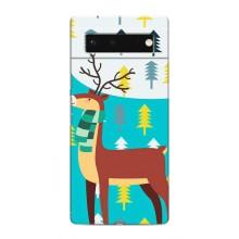 Силиконовый бампер с картинкой животных для Google Pixel 6 (Олень с шарфом)