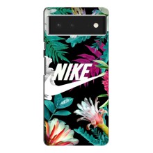 Силиконовый Чехол на Google Pixel 6 с картинкой Nike (Цветочный Nike)