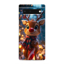 Яркий чехол для Google Pixel 6 с Зимними Оленятами – Олень в шарфе